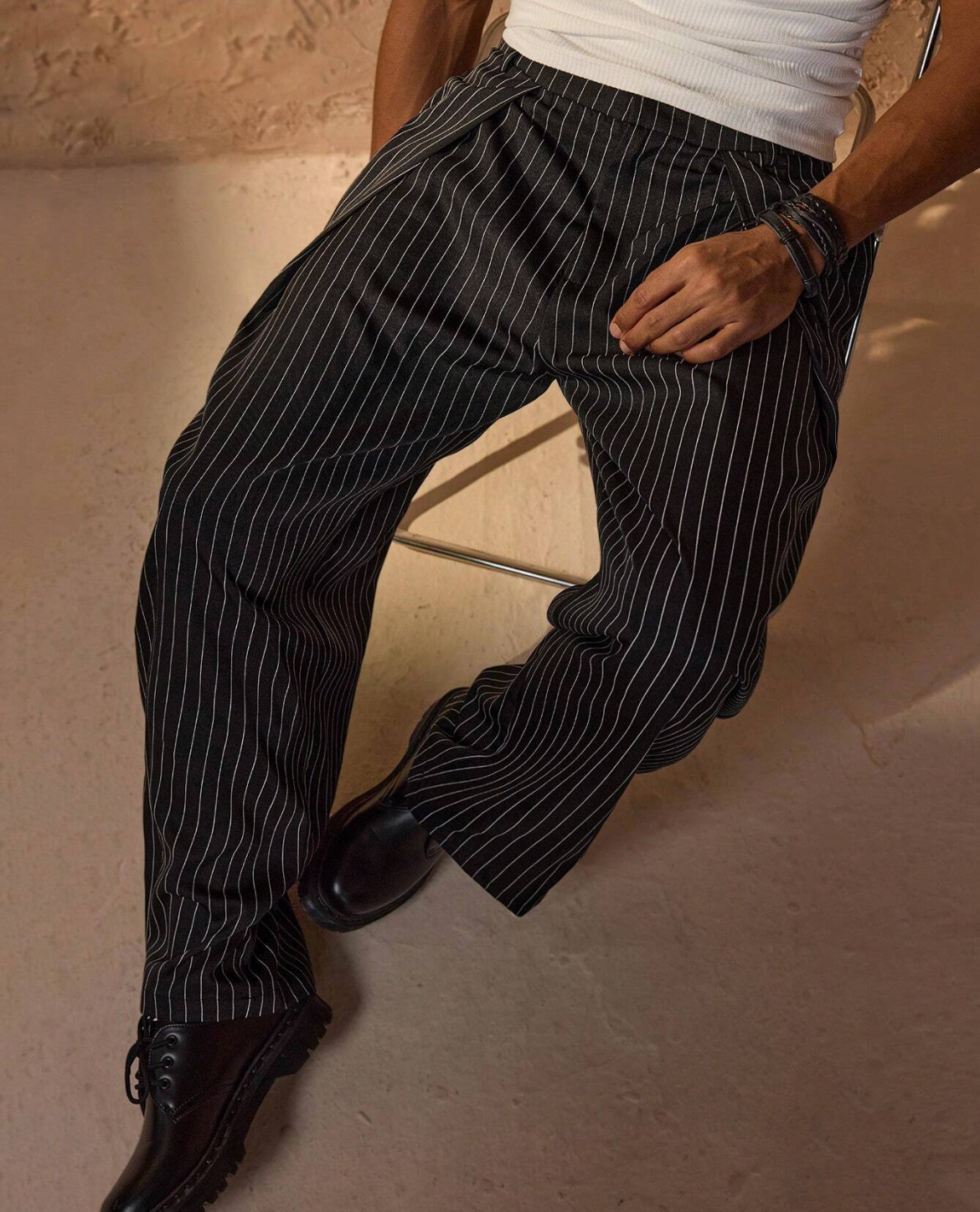 Jorvan | Pinstripe broek met wijde pijpen voor heren - Casual kantoorbroek, loose fit, formeel & stijlvol