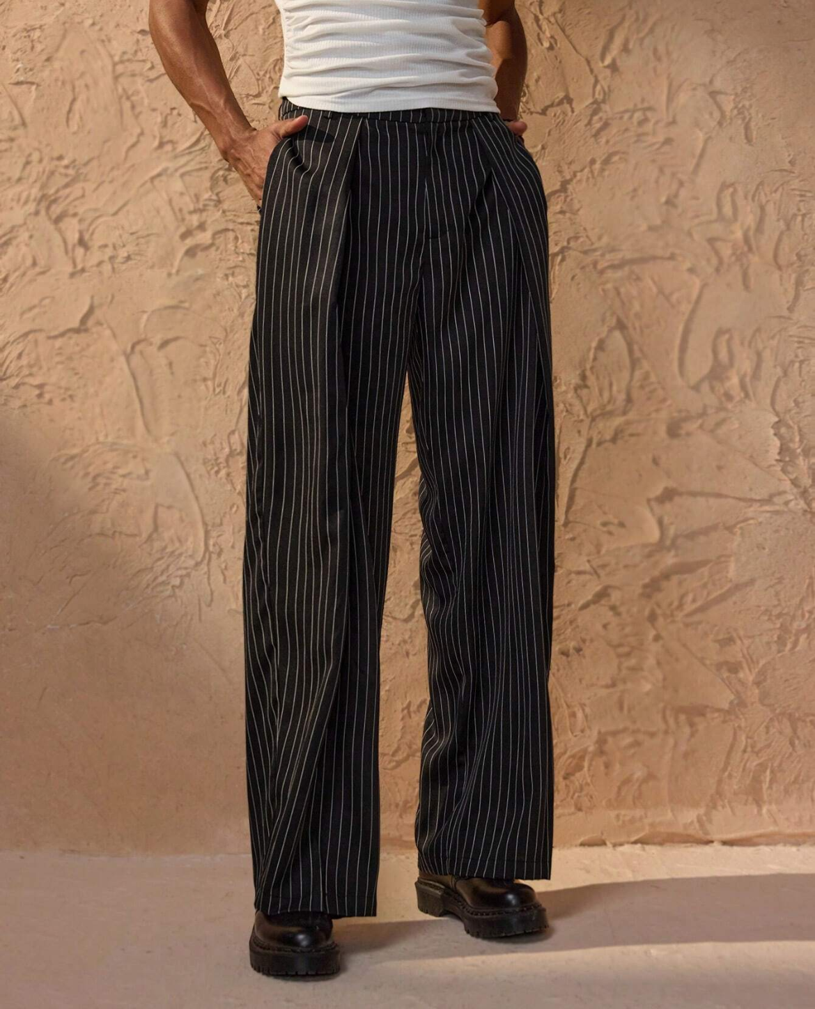 Jorvan | Pinstripe broek met wijde pijpen voor heren - Casual kantoorbroek, loose fit, formeel & stijlvol