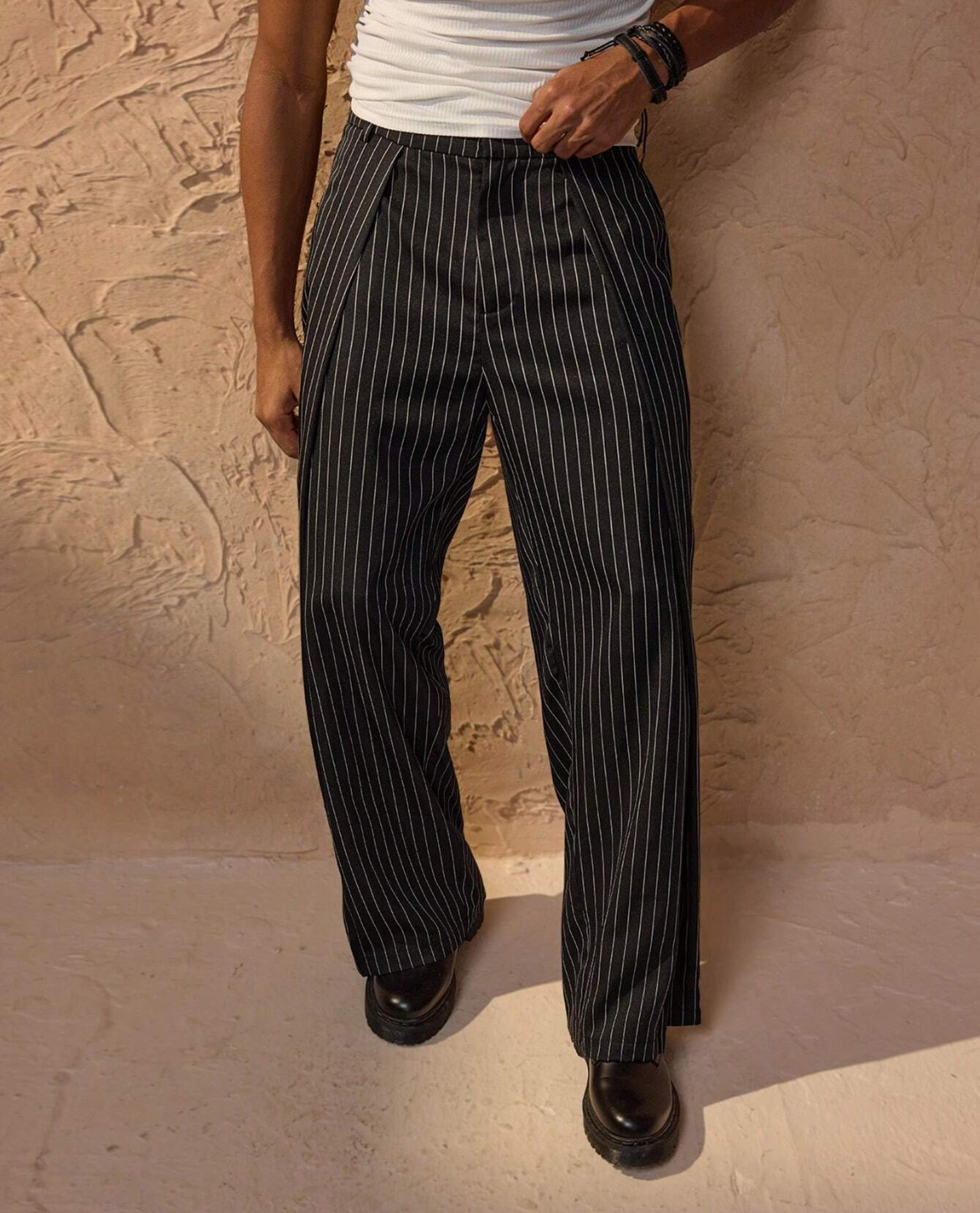 Jorvan | Pinstripe broek met wijde pijpen voor heren - Casual kantoorbroek, loose fit, formeel & stijlvol