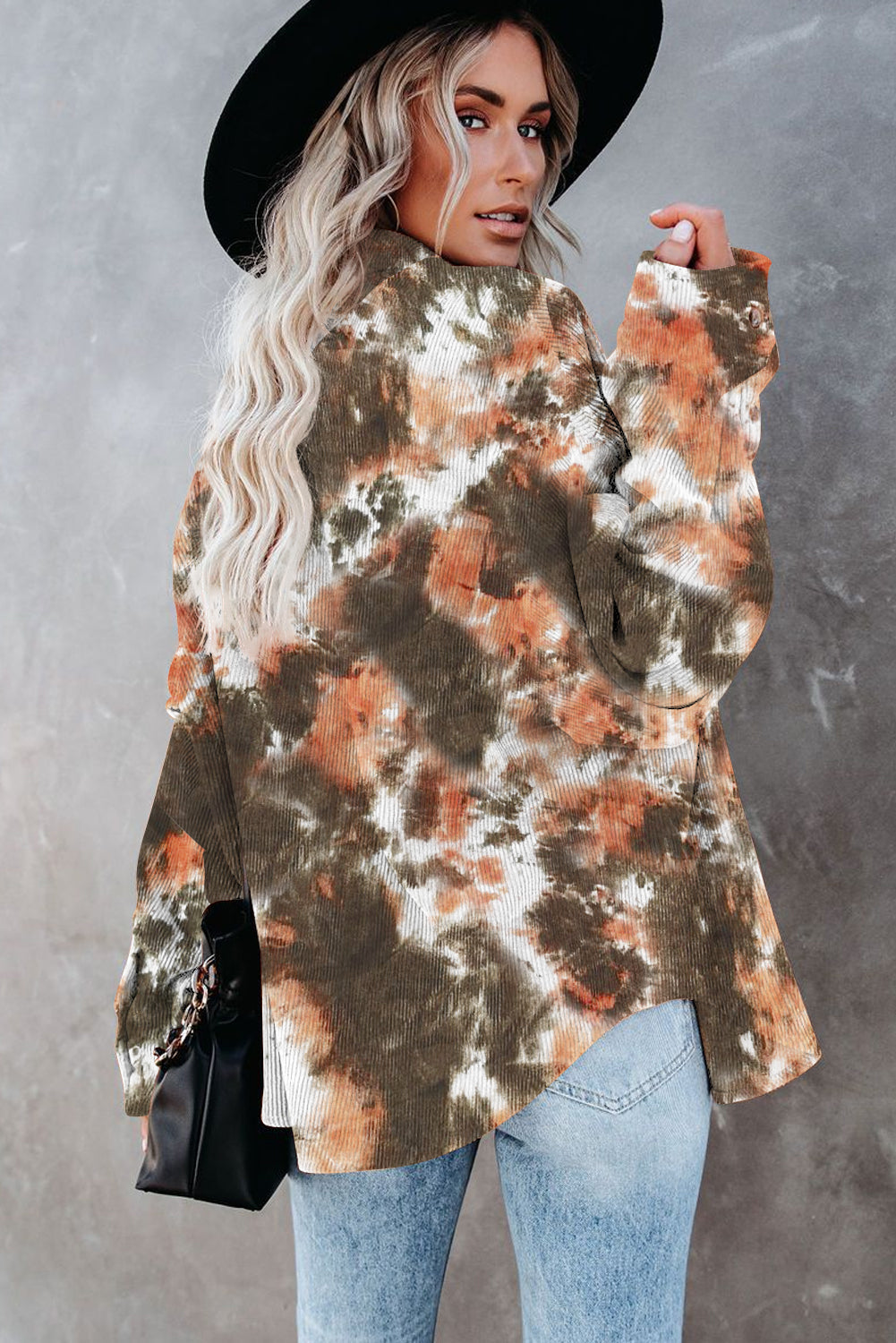 Delyra | Damesshirt in corduroy met tie-dye - Oversized, Lange mouwen, Knoopsluiting - casual top