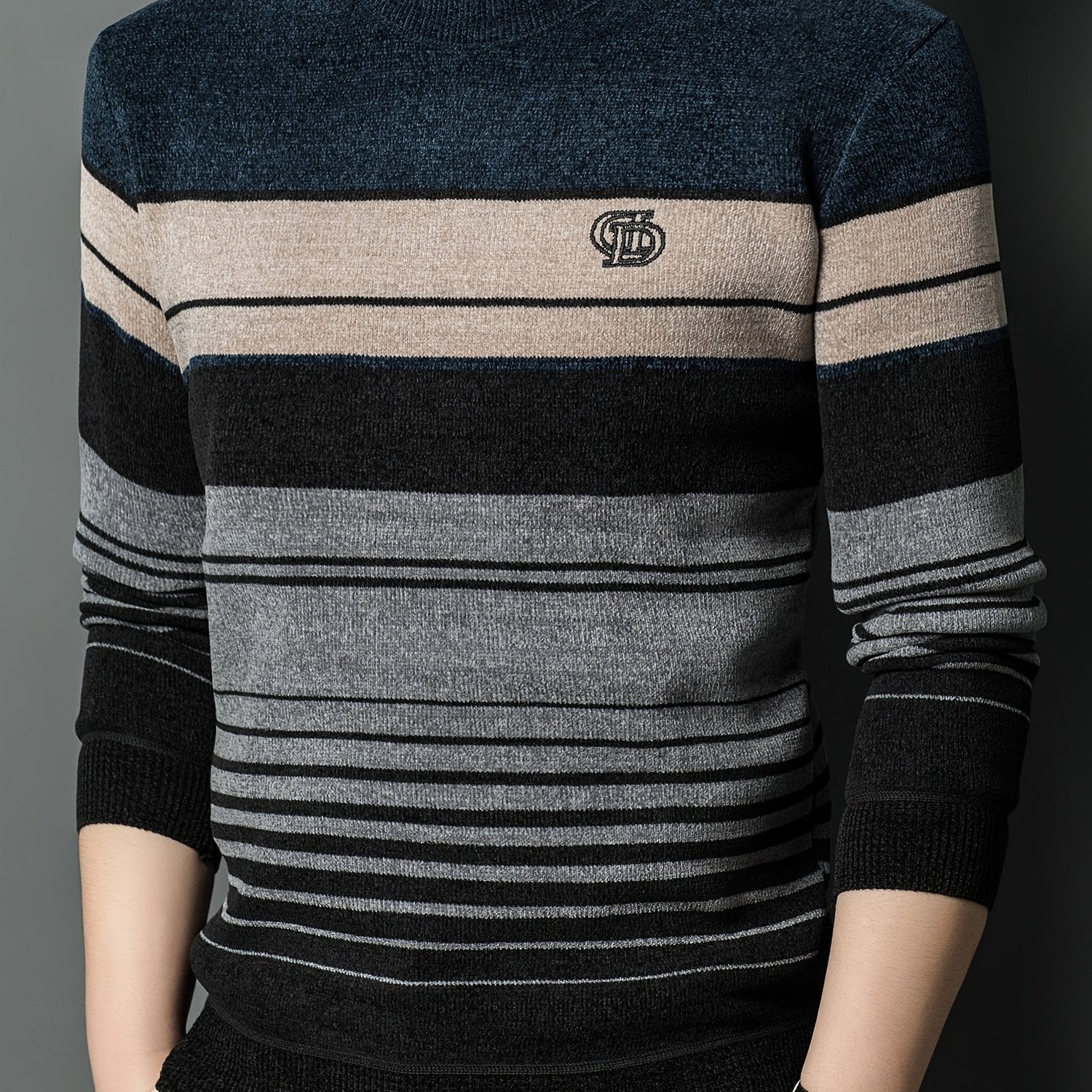 Dagursson | Thermische fleece gevoerde wintertrui voor heren – Warme gestreepte gebreide pullover