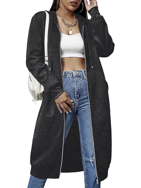 Nicolina | Lange damesjas met capuchon en ritssluiting – Warme, lichtgewicht, casual bovenkleding
