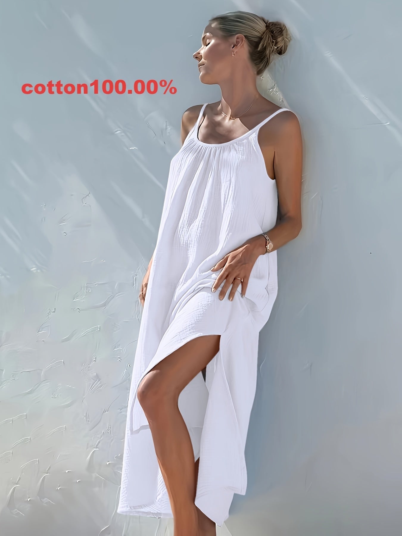 Aelira | Mouwloze Maxi jurk met ruches en split aan de zijkant - Vakantie Casual Zomerjurk