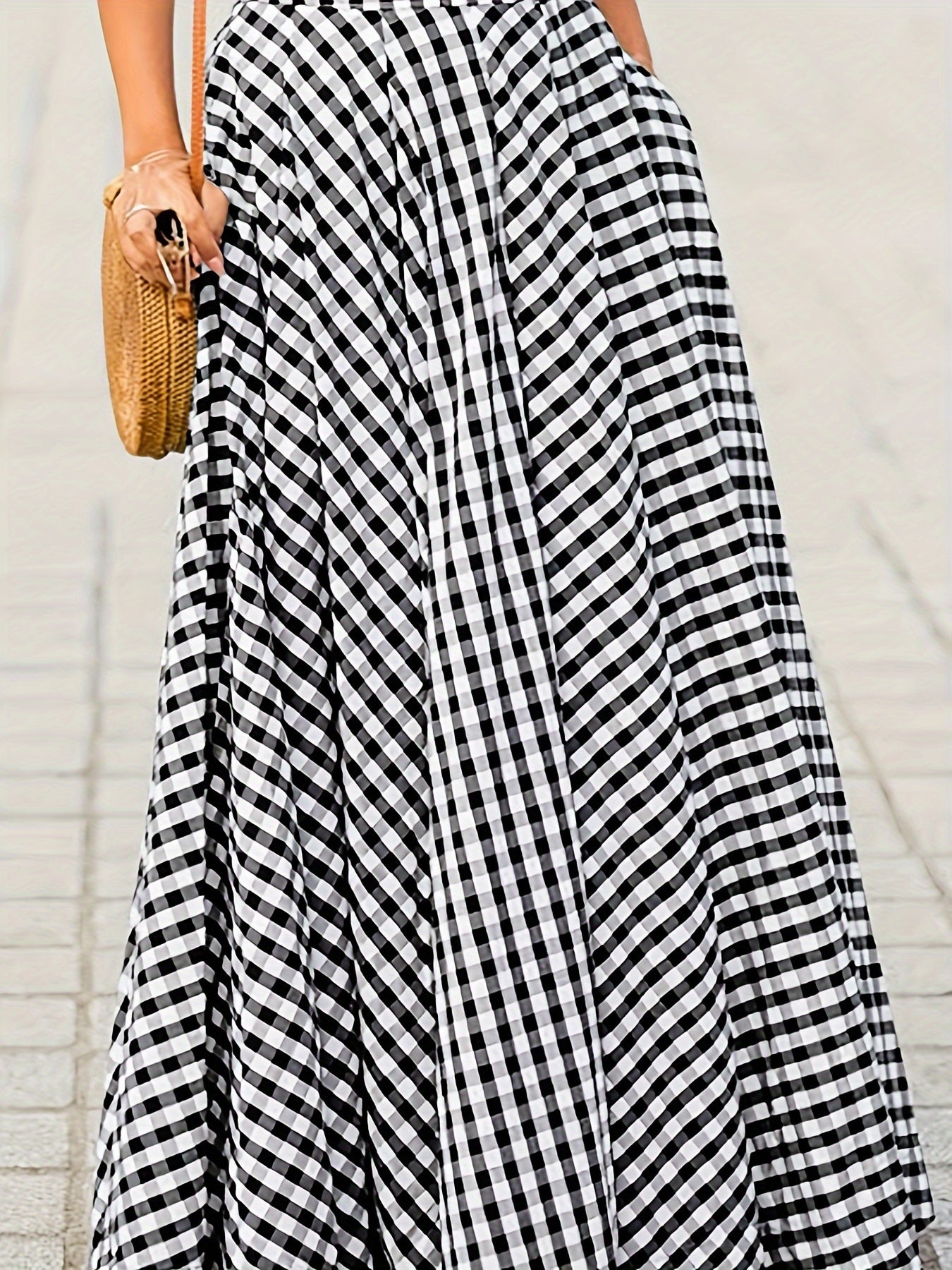 Mirthea | Gingham midirok voor dames - hoge taille, vloeiende A-lijn, elegant en lichtgewicht