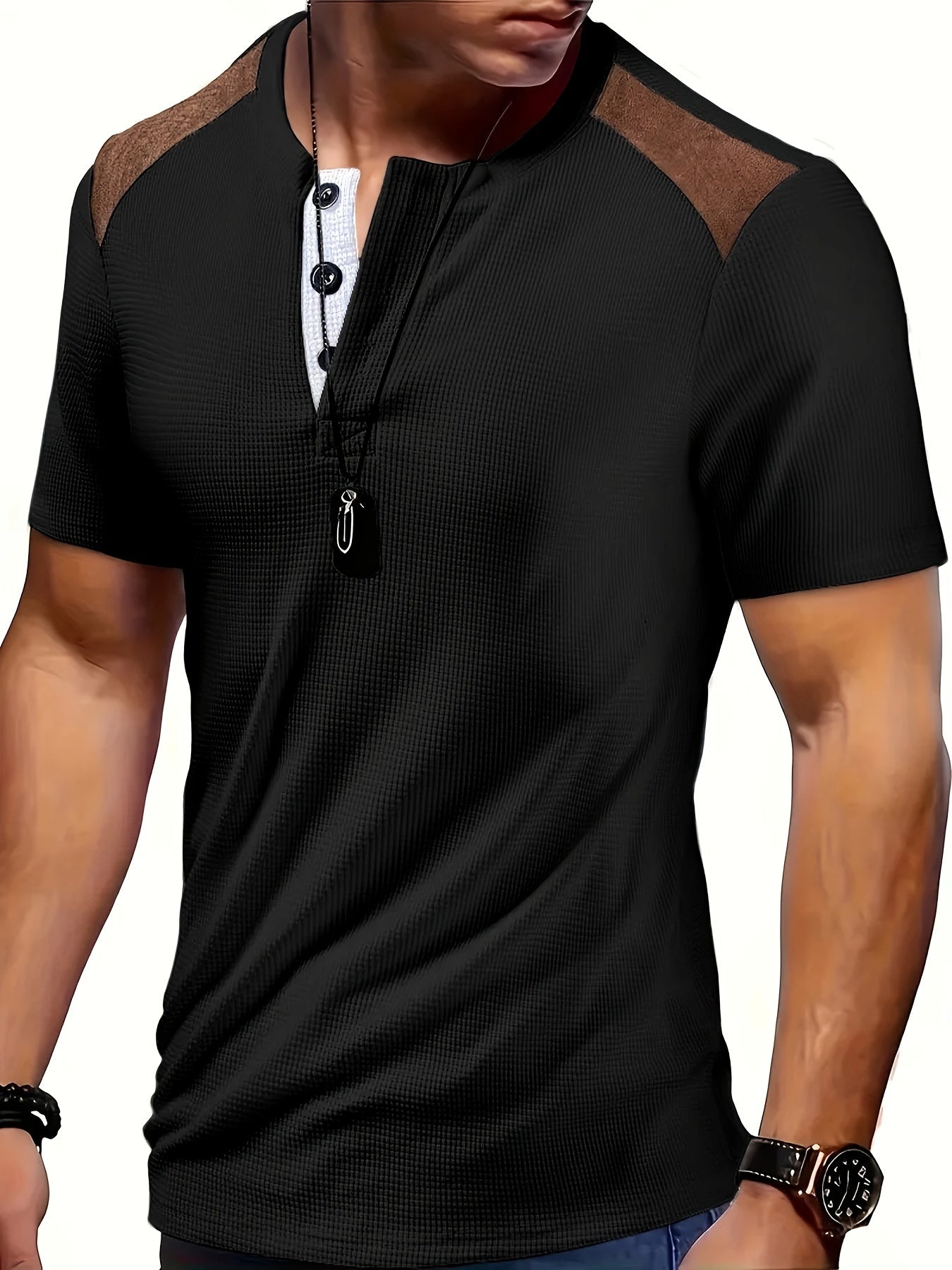 River | Herenhemd met wafelstructuur - Casual shirt met korte mouwen en twee kleuren