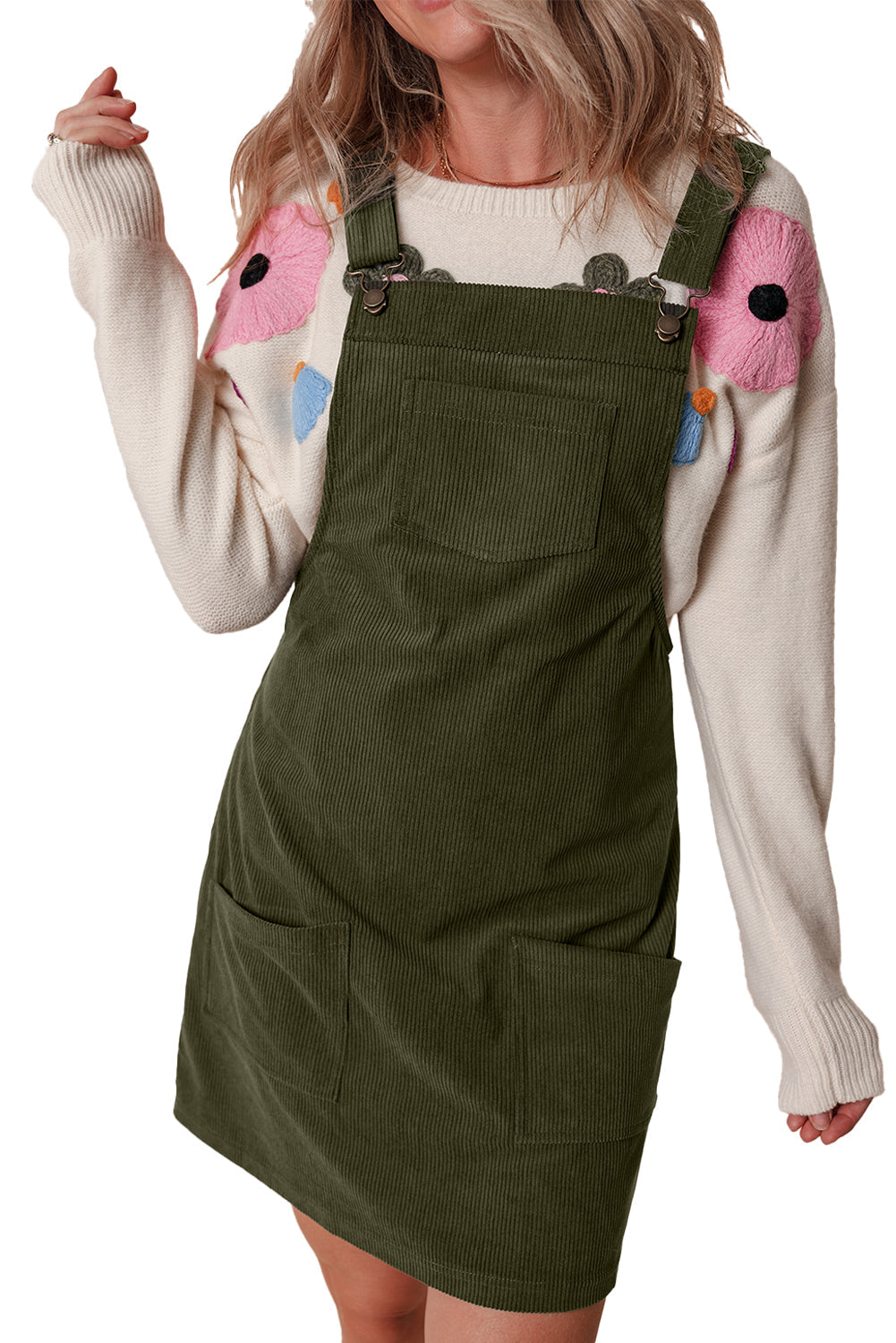 Vionessa | Dames Mini Corduroy Overall Jurk - Mouwloze Dungaree met Zakken Aan De Voorkant