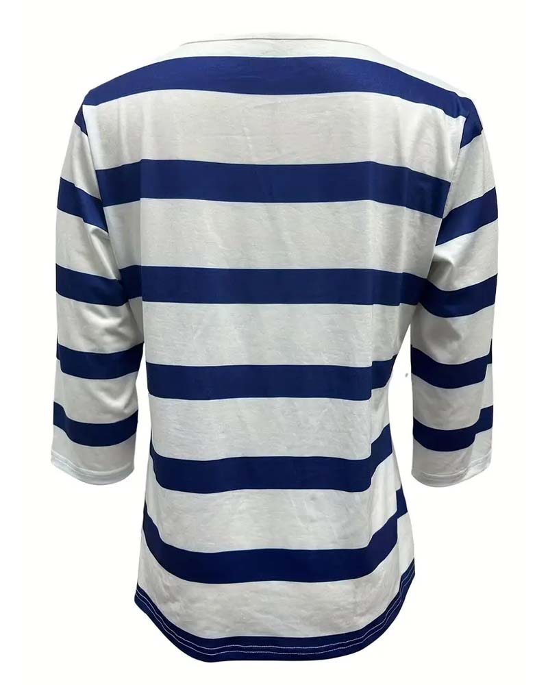 Theresia | Damesblouse met 3/4 mouwen, strepen en V-hals – Lichtgewicht herfstblouse