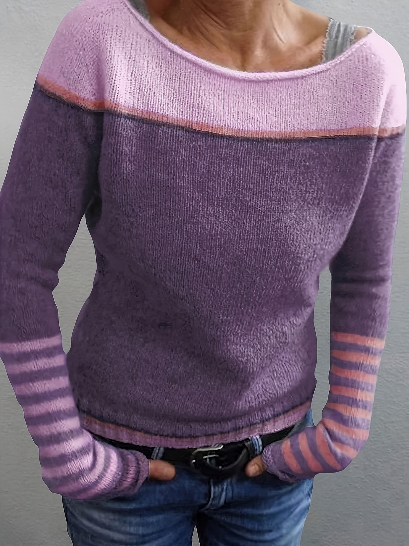 Nadica | Dames trui met lange mouwen – Kleurblok gebreid, casual warme pullover