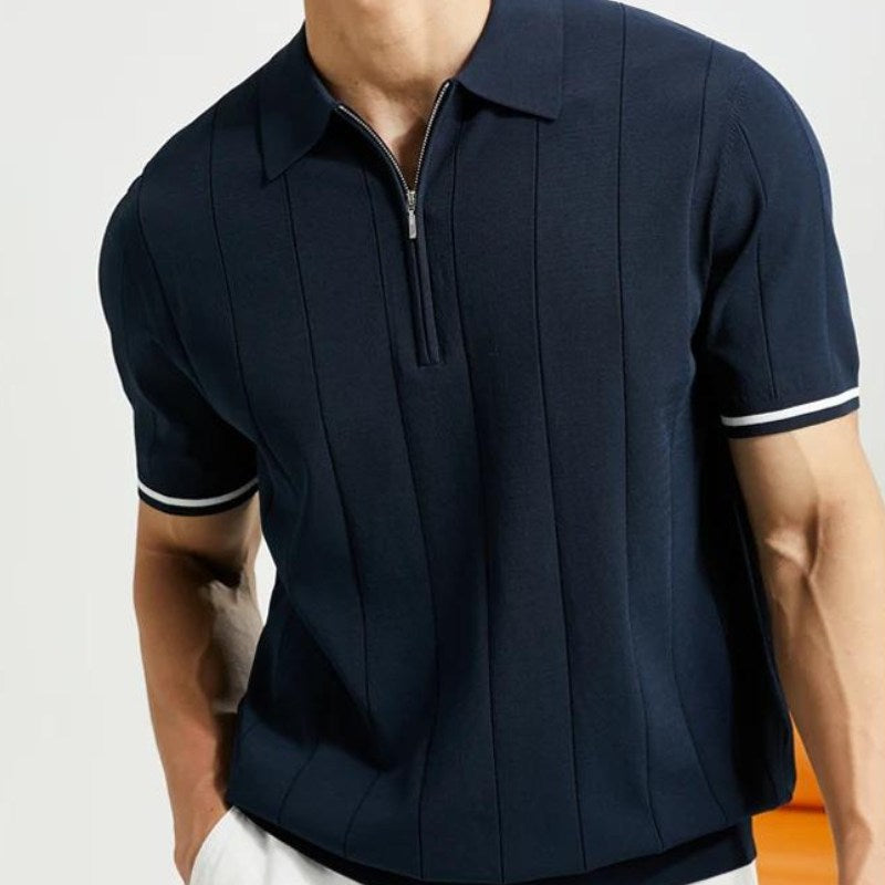 Fedor | Warm gebreid poloshirt voor heren – halve rits, ademend katoen, casual en smart-casual top
