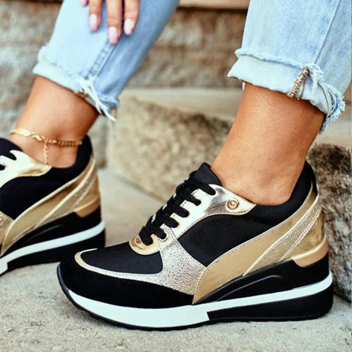 Elevique | Dames Orthopedische Metallic Hooggehakte Sneakers - Modieuze Comfort Schoenen