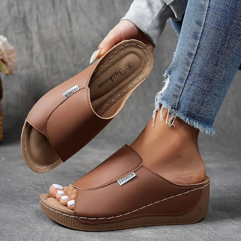 FemmeStep | Vrouwen Slip-On Wedge Sandalen - Open Teen, Comfortabele Platform Hakken voor Dagelijks Dragen
