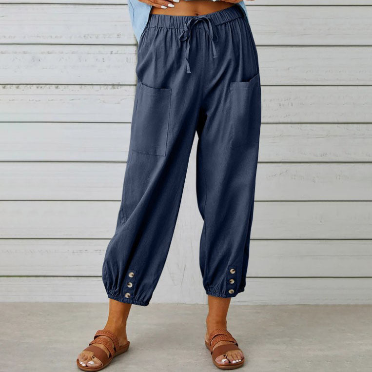 Aneliya | Damesbroek met hoge taille en losse wijde pijpen - rechte casual zomerbroek
