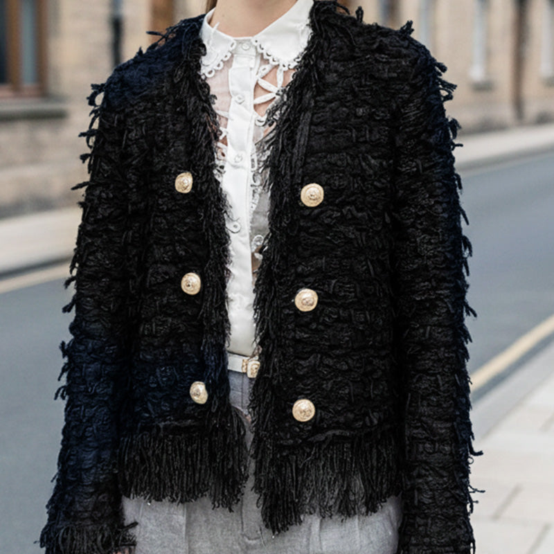 Aislynn | Korte jas met kwastjes – Chique jasje met knopen, elegante mode-bovenkleding