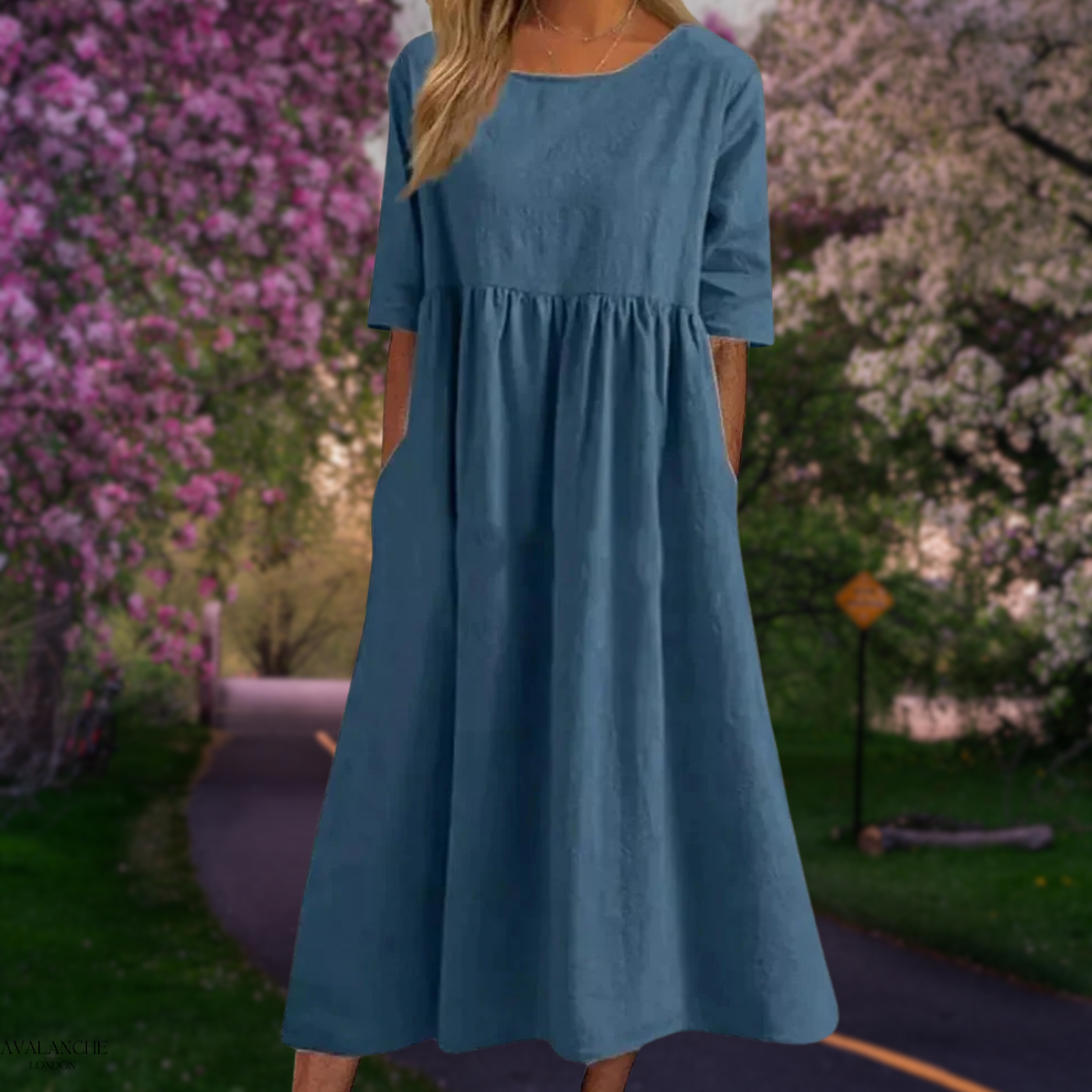 Silvija | Losse casual midi-jurk - Lichtgewicht zomerjurk met halve mouwen