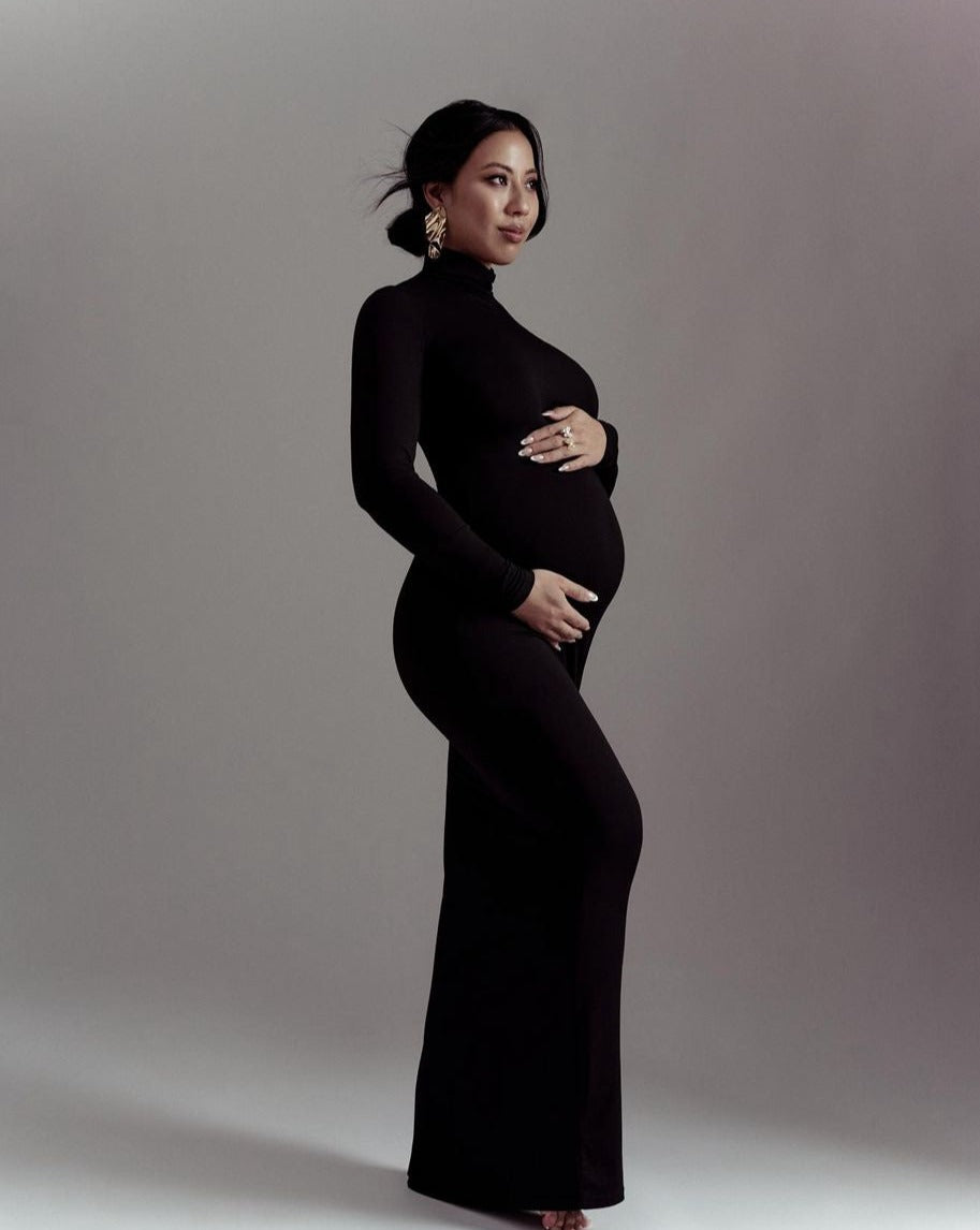 Emalise | Zwangerschapsjurk met lange mouwen voor dames – Elastische, elegante zwangerschapsjurk