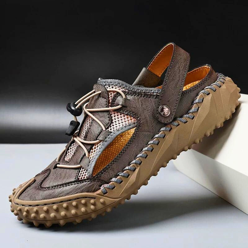 ActiveStep | Leren sportklompen voor heren - gewatteerd voetbed, verstelbare riem sandalen