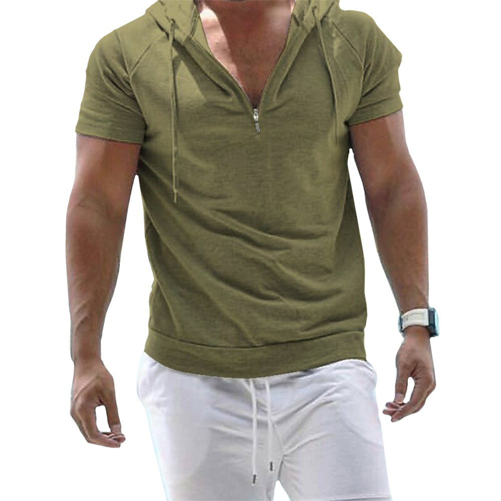 Callum | Heren Casual Hoodie Shirt met Korte Mouw - Lichtgewicht Pullover met Halve Ritssluiting