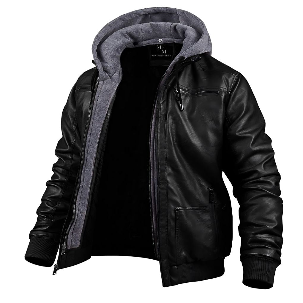 Orvar | Premium leren winterjas voor heren met capuchon, stijlvolle warme bovenkleding voor koud weer