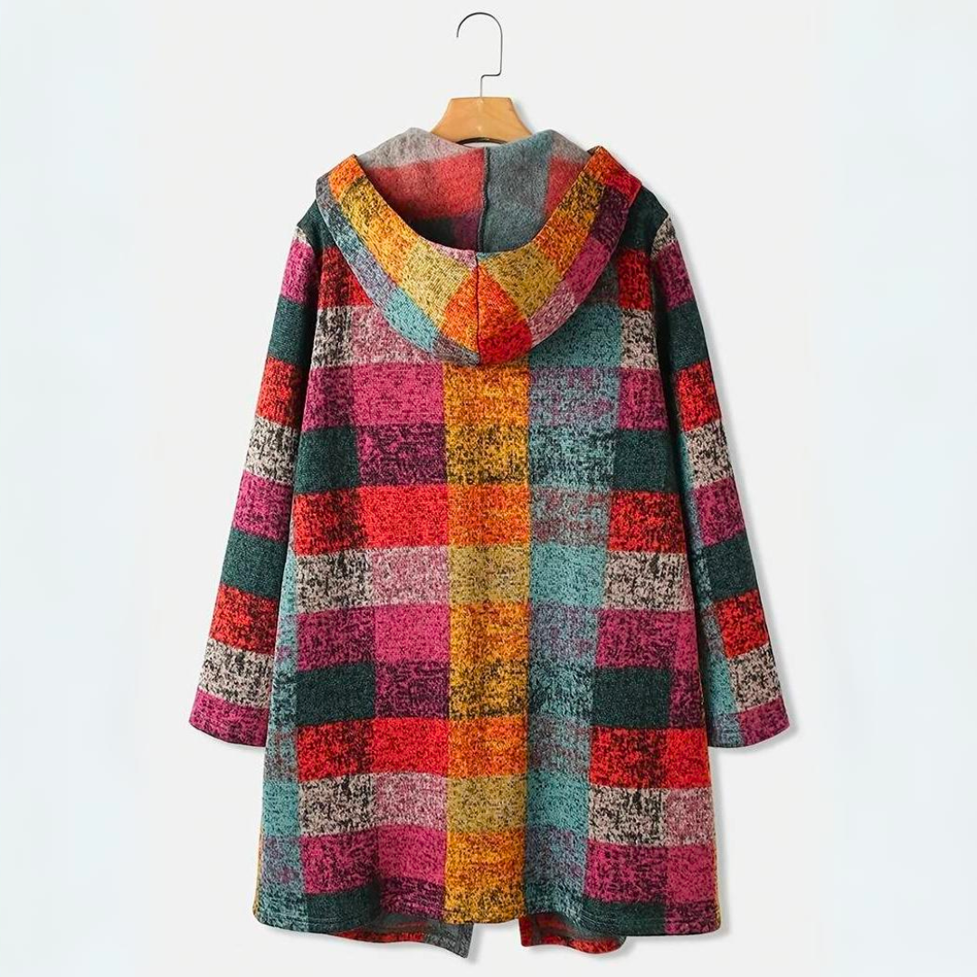Sorynna | Dames Oversized Geruit Vest met Capuchon – Veelkleurig Open Front Cardigan