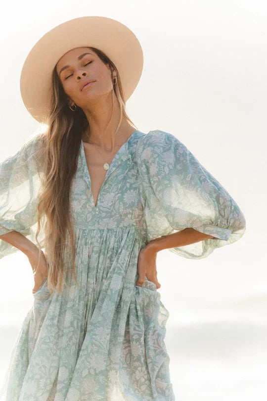 Taylen | Boho Babydoll Midi Jurk - Bloemenprint, Lichtgewicht Zomerstijl