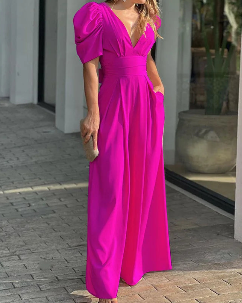 Luzienne | Jumpsuit met diepe V-hals en korte mouwen - Casual chique loose-fit romper voor dames