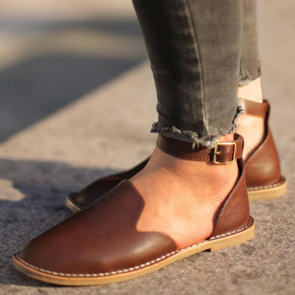Stepelle | Vrouwen Orthopedische Leren Flats - Slip-On Enkel Gesp Schoenen