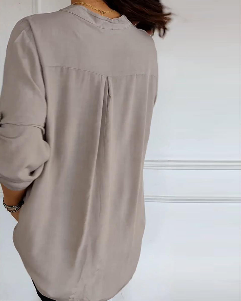 Stella | Elegante Pailletten Blouse - Casual Knoopsluiting Top met Verstelbare Manchetten