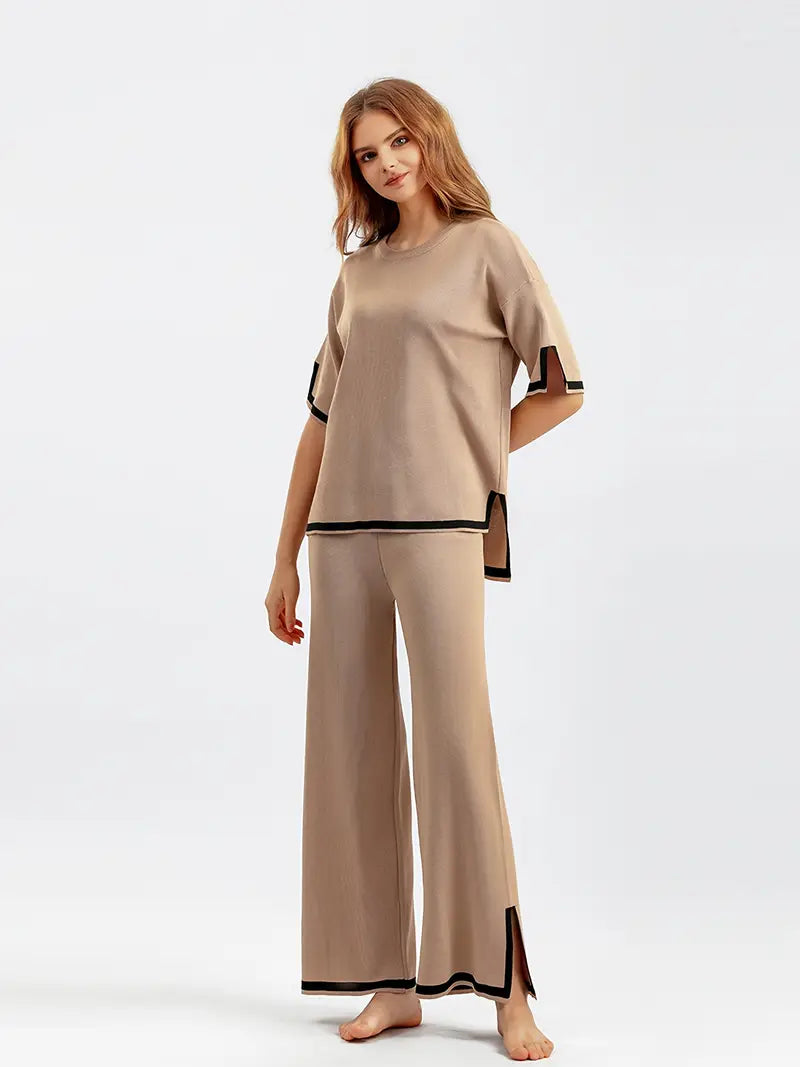Iralyn | Stretchbare gebreide top en broek – Casual loungewear, zachte, comfortabele tweedelige outfit