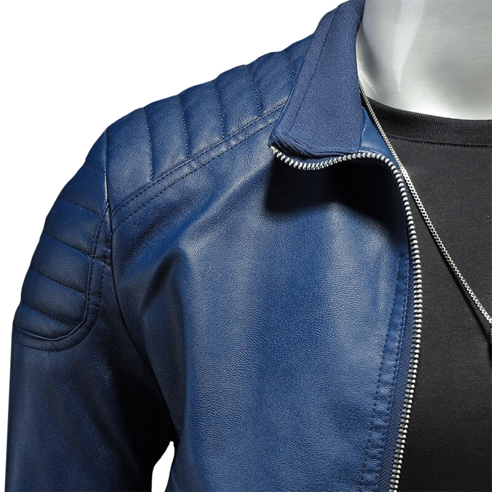 Nyvenor | Leren herenjas - Ritssluiting, staande kraag, Moto Biker stijl, slim fit bovenkleding