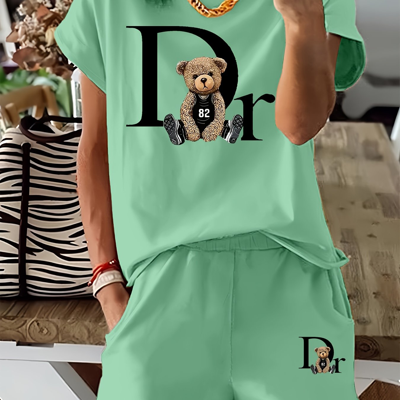 Delora | Dames 2-delige set met grafische print - T-shirt met korte mouwen & koordshort