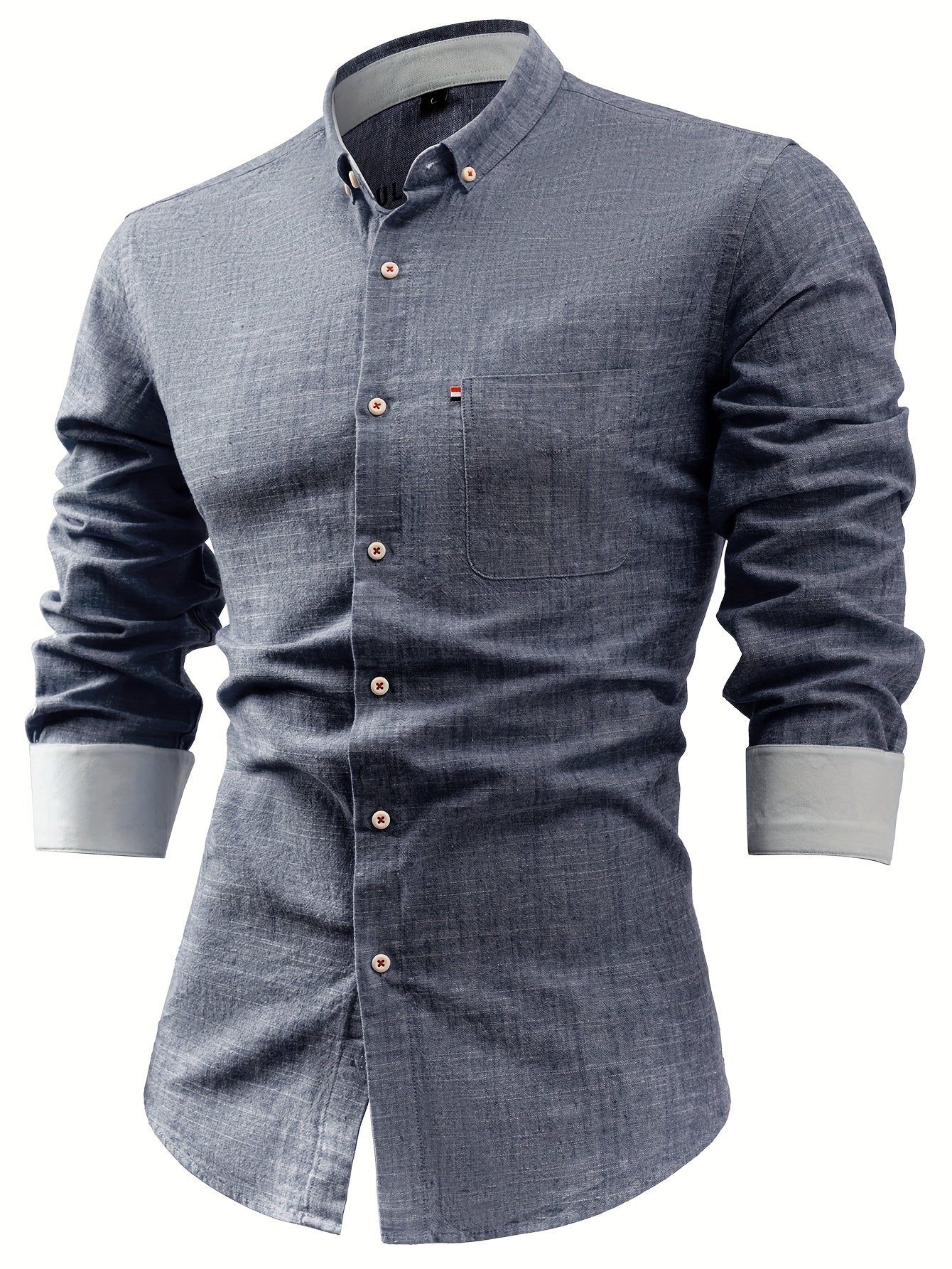 Wolfram | Herenoverhemd in vintage stijl met lange mouwen en knoopsluiting - katoen-linnenmix