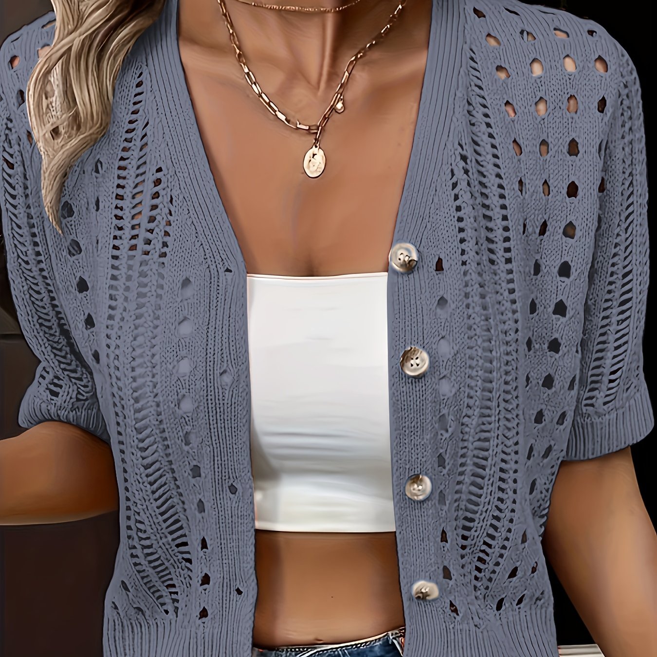 Brienya | Gebreid damesvest - korte mouwen, Button-Up, gebreide top