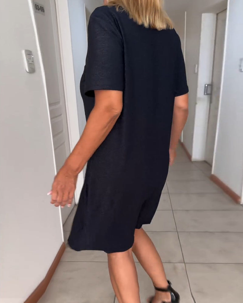 Vianney | Vrouwenjurk met korte mouwen en V-hals - Elegante knielange kleding