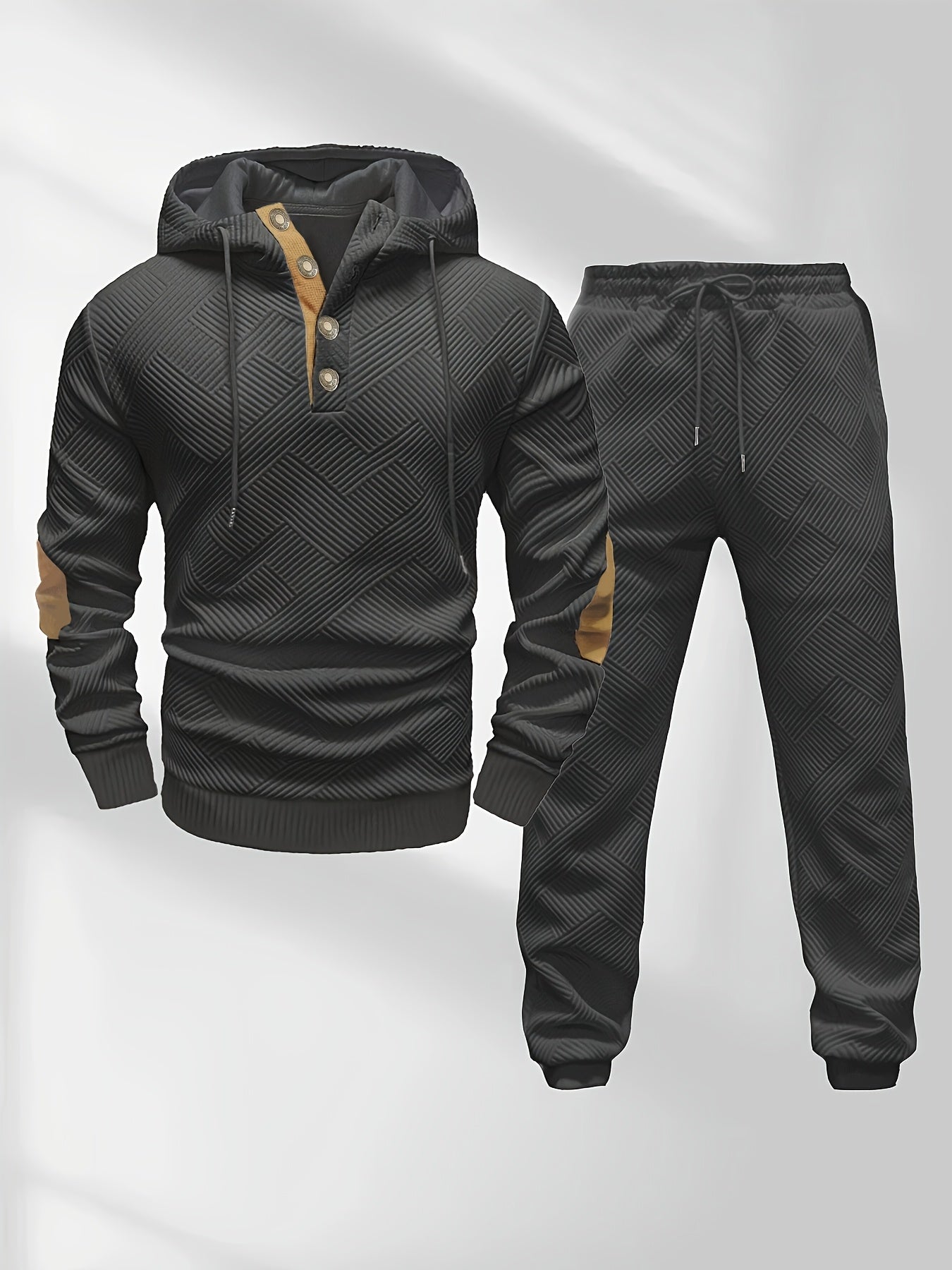 Petrus | Casual 2-delige gebreide jacquard hoodie en broek voor heren – Comfortabele modieuze sweatshirt en joggingpak