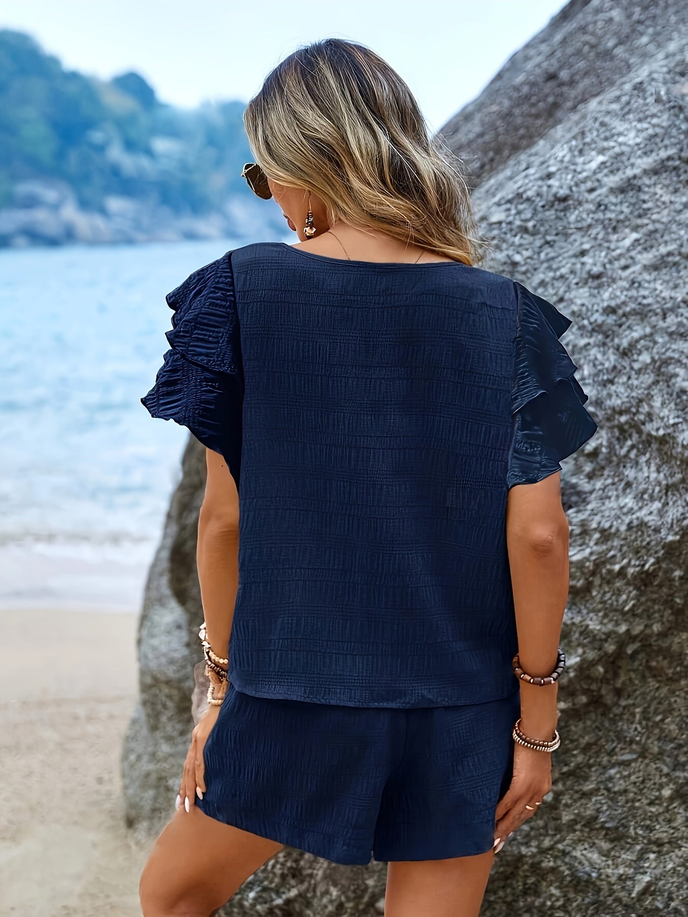 Loredana | Tweedelige damesset - Casual top met fladdermouwen en loose fit shorts