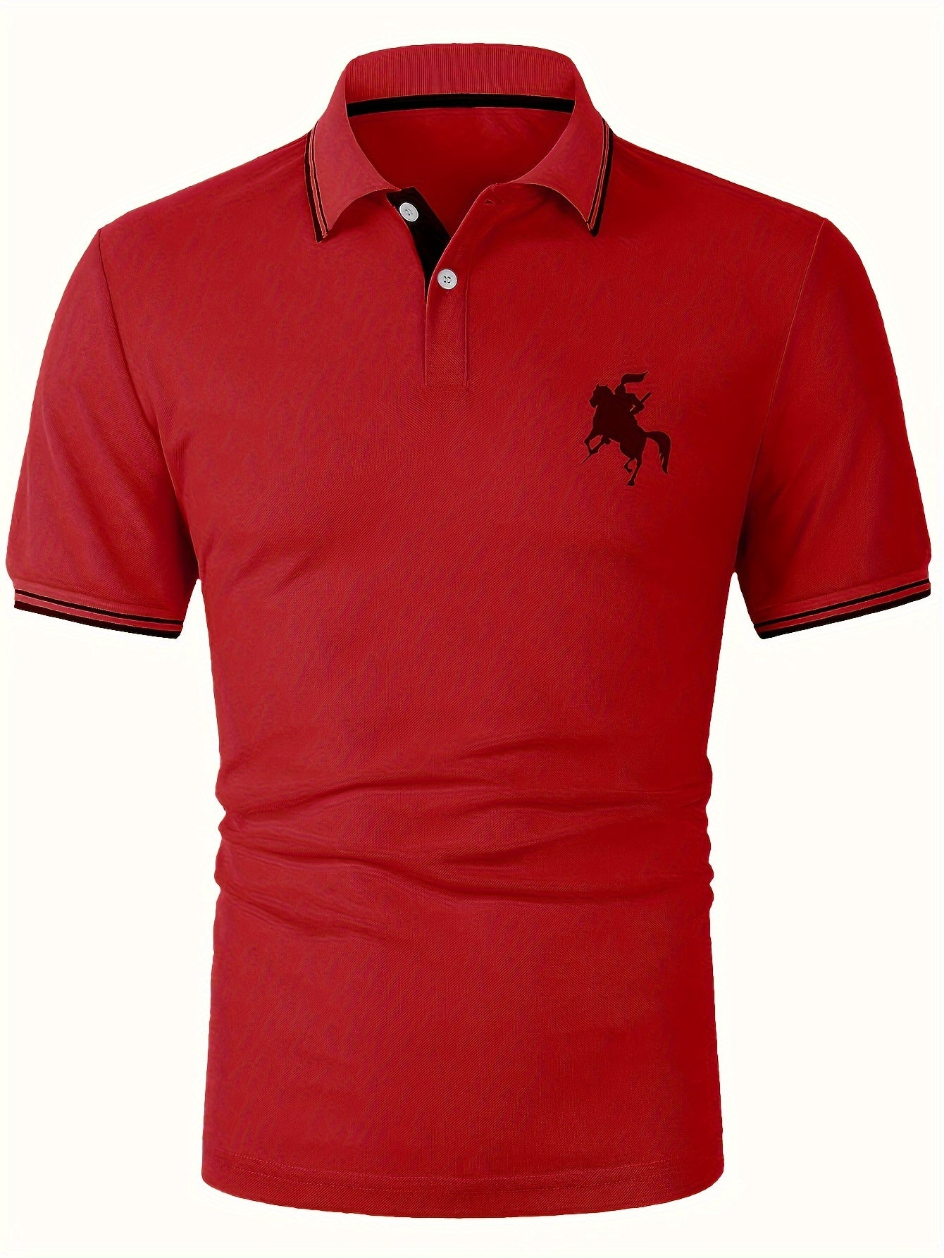 Evren | Heren paarden ridder print korte mouwen Polo Henley shirt - stijlvolle vrijetijdskleding