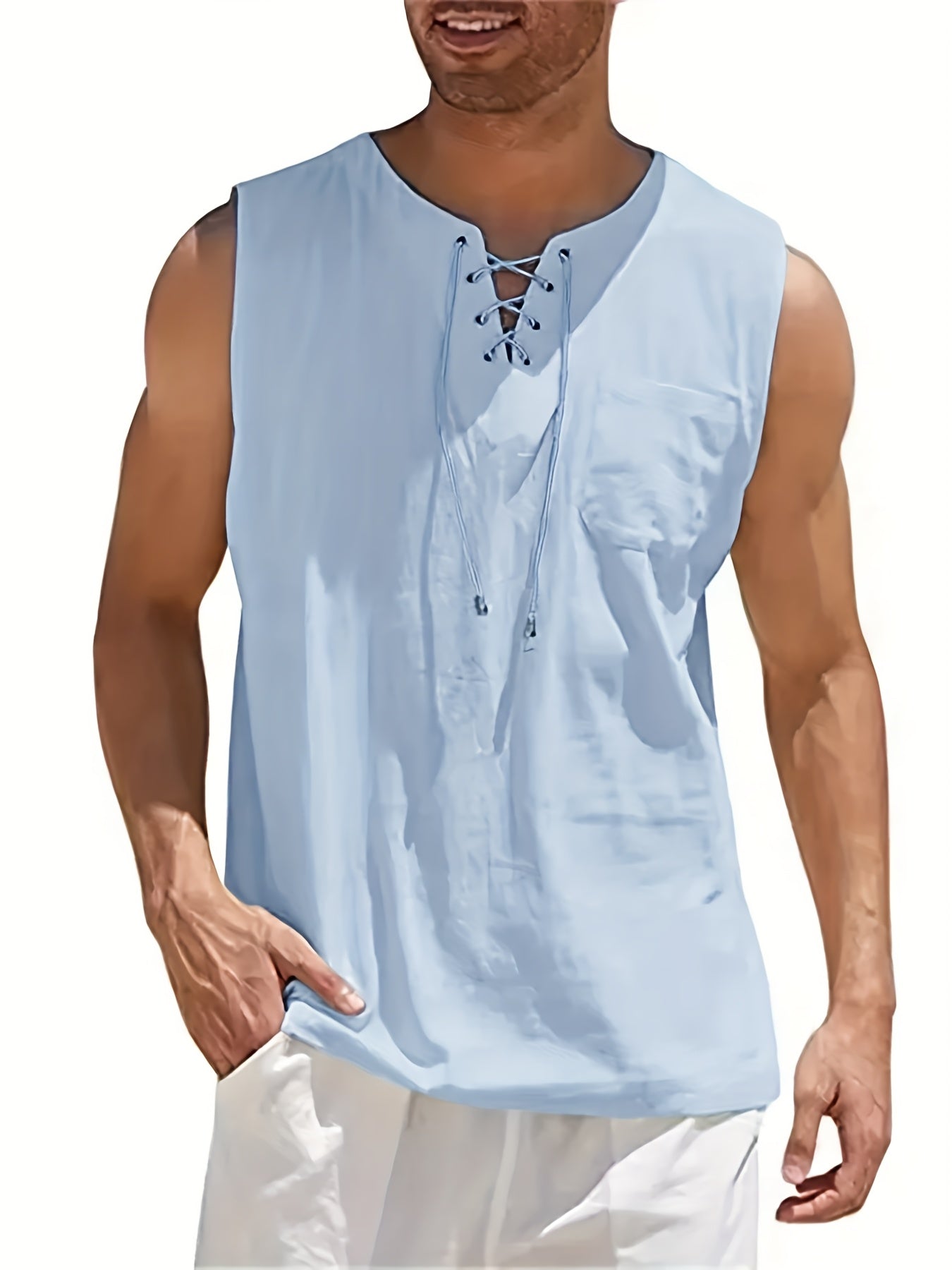 Morten | Katoenen linnen mouwloze V-hals tanktop voor heren - lichtgewicht zomershirt