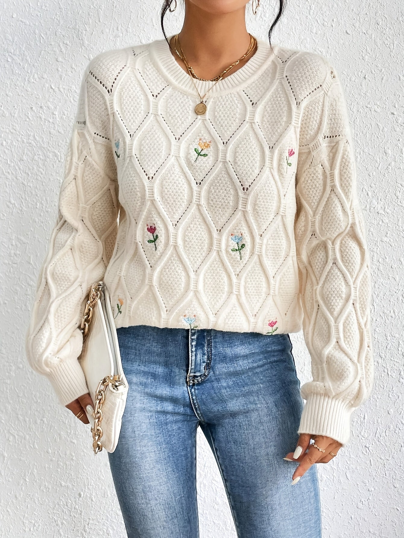 Unyssa | Geborduurde Bloemen Trui voor Dames – Elegante Gebreide Top