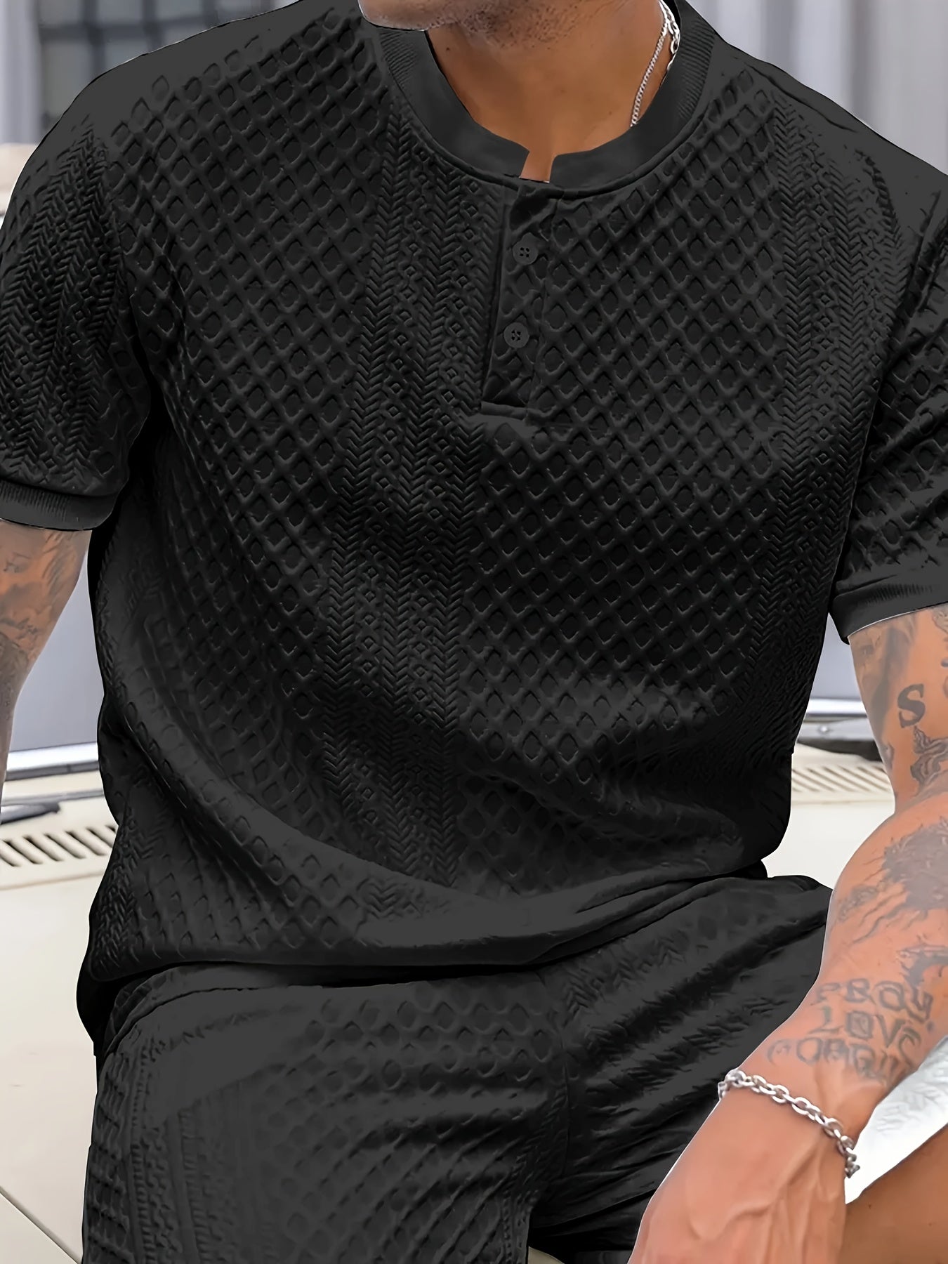 Damjan | Heren Casual Business Henley Poloshirt - Jacquard Kraag T-shirt