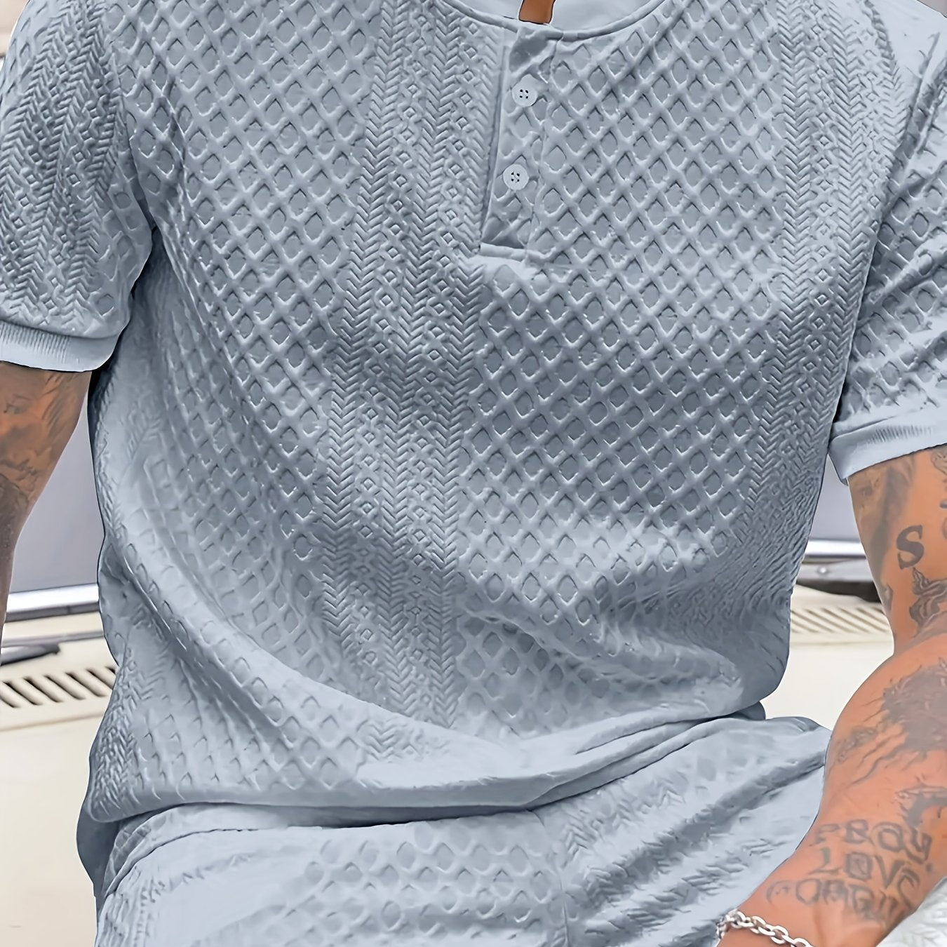 Damjan | Heren Casual Business Henley Poloshirt - Jacquard Kraag T-shirt