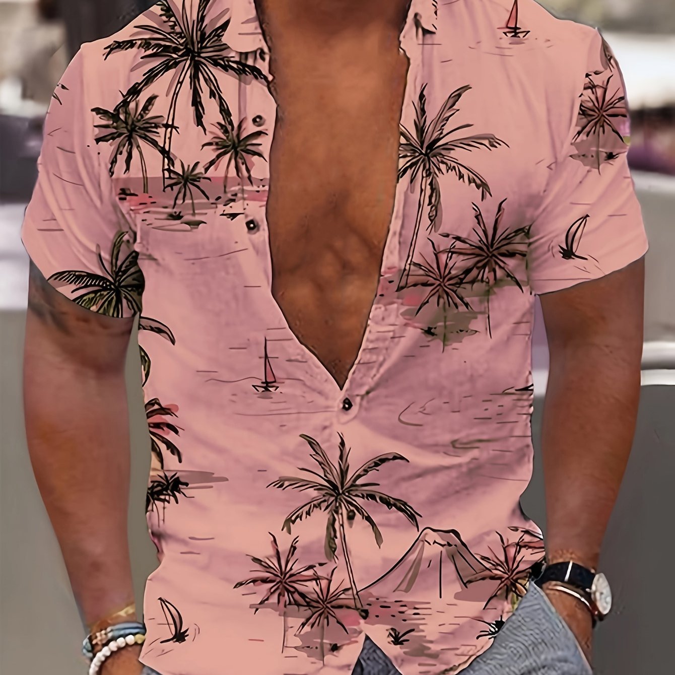 Kurt | Heren Hawaii Overhemd - Kokosnoot Boom Print, Korte Mouw, Casual Zomer Overhemd