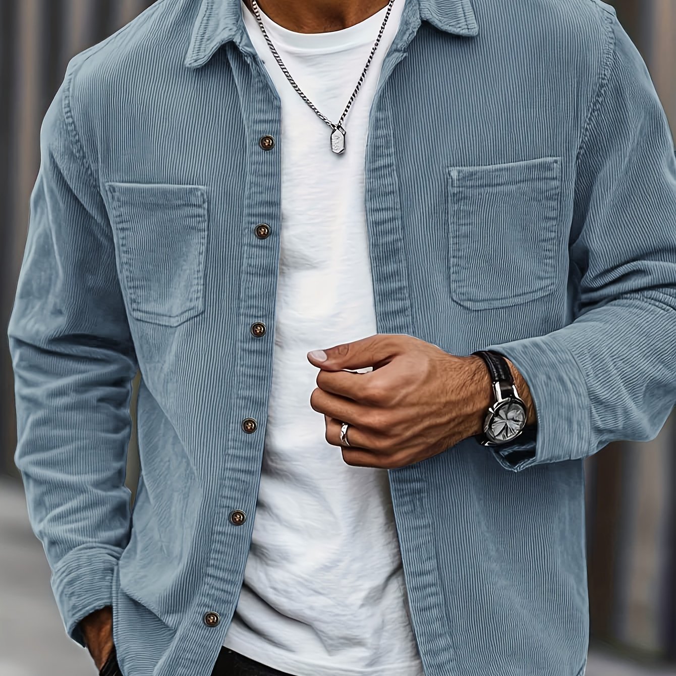Niklaus | Corduroy overhemdjas voor heren – Casual overhemd met knopen, dubbele borstzakken