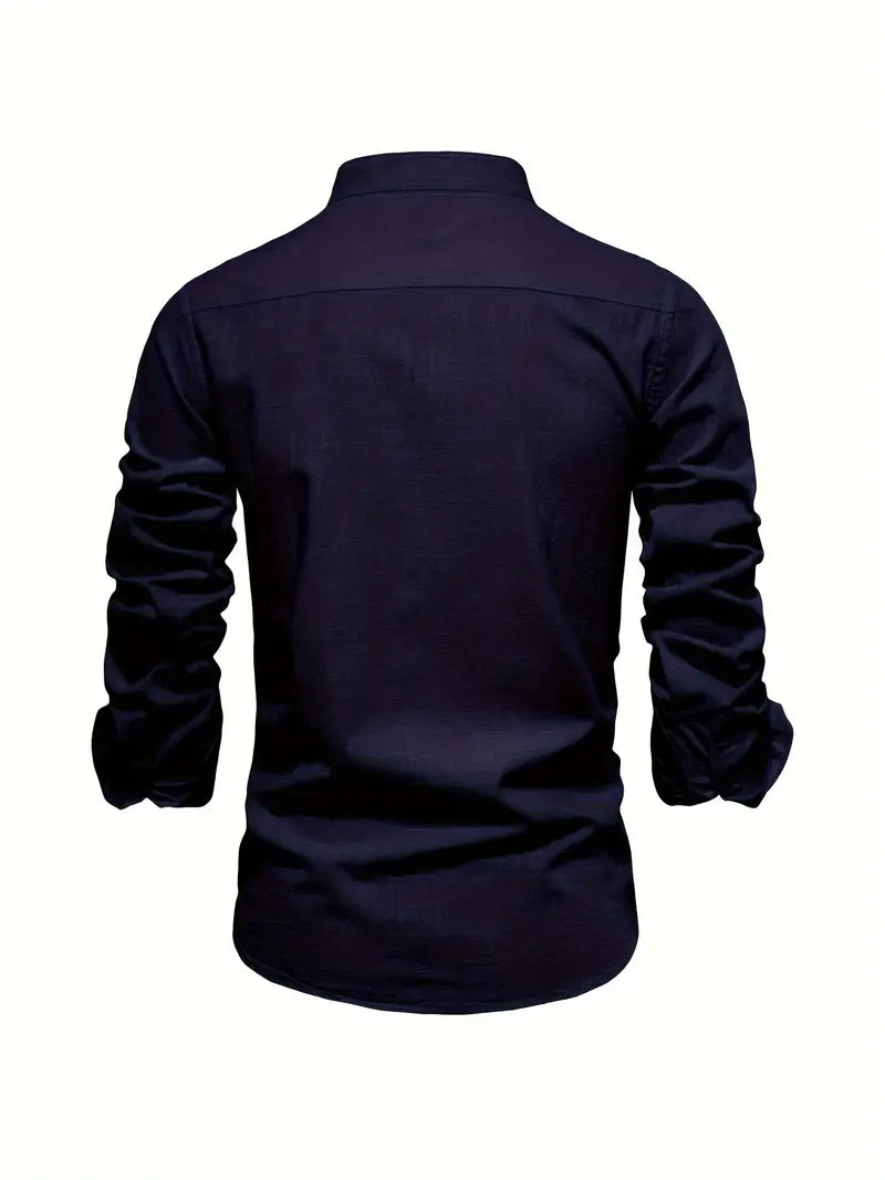 Ottokar | Klassiek herenoverhemd met staande kraag en knoopsluiting - lange mouwen, casual, slim fit