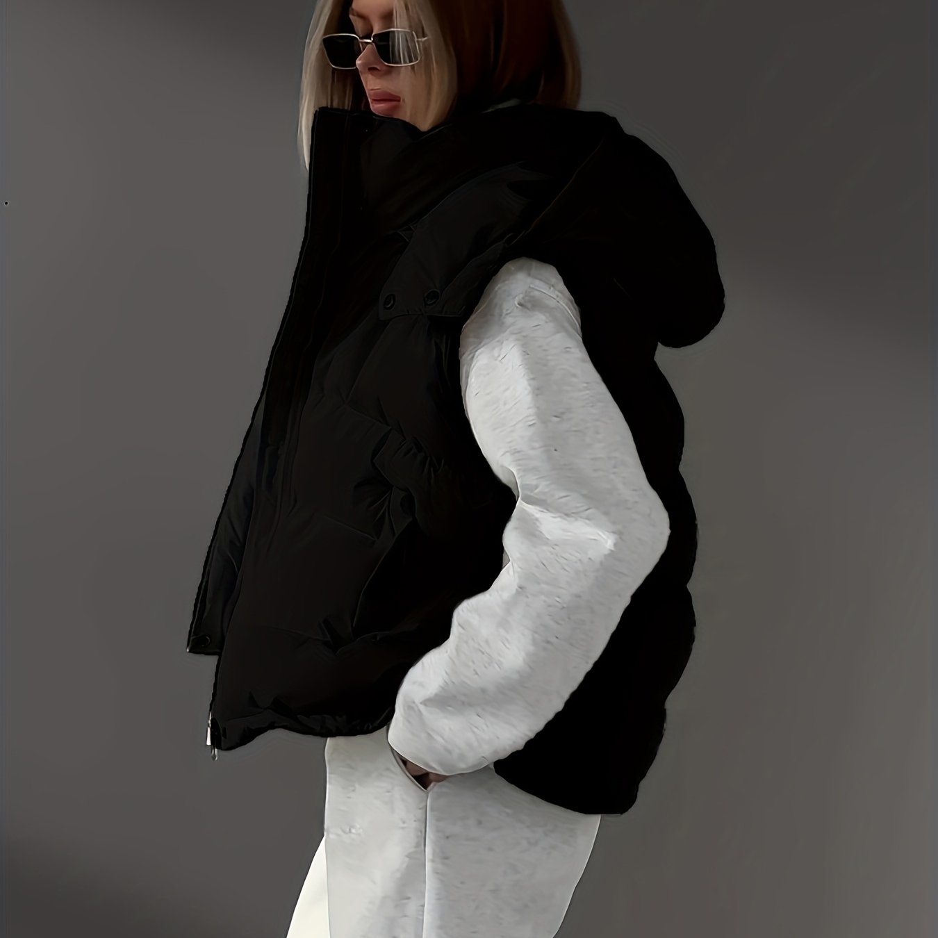 Karolinea | Dames mouwloos puffer vest met V-hals, ritssluiting en capuchon – Casual bodywarmer