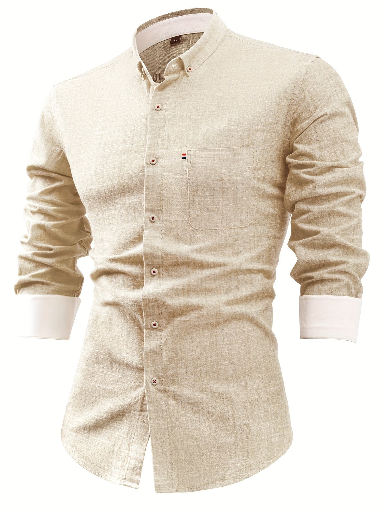 Wolfram | Herenoverhemd in vintage stijl met lange mouwen en knoopsluiting - katoen-linnenmix