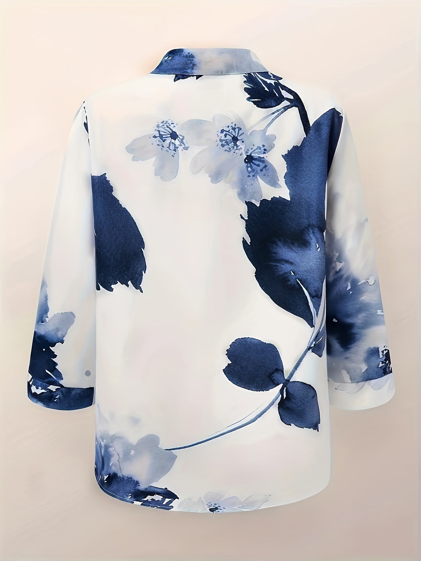 Mechtild | Damesbloemenblouse met gebloemde hals - Casual 3/4 mouwen elegante top