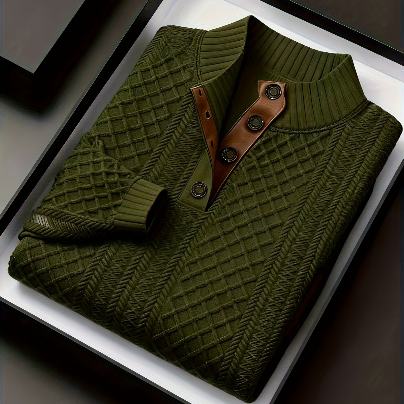 Denric | Standkraag jacquard gebreide trui, gestructureerde pullover voor herfst- en winterkleding, warme outdoor trui