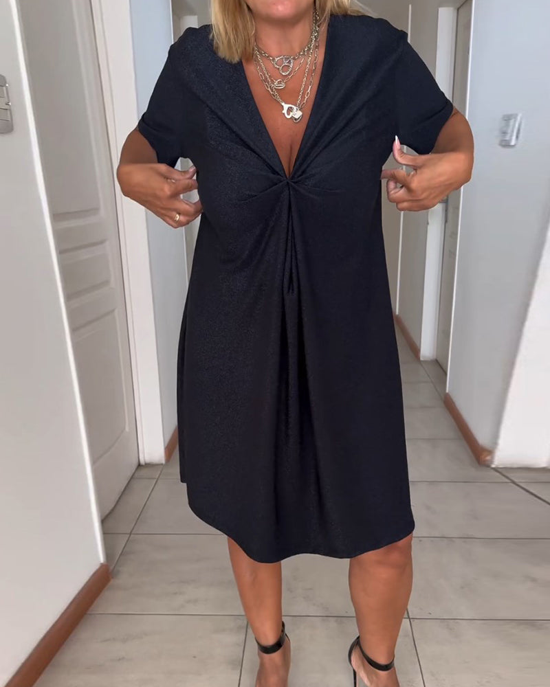 Vianney | Vrouwenjurk met korte mouwen en V-hals - Elegante knielange kleding