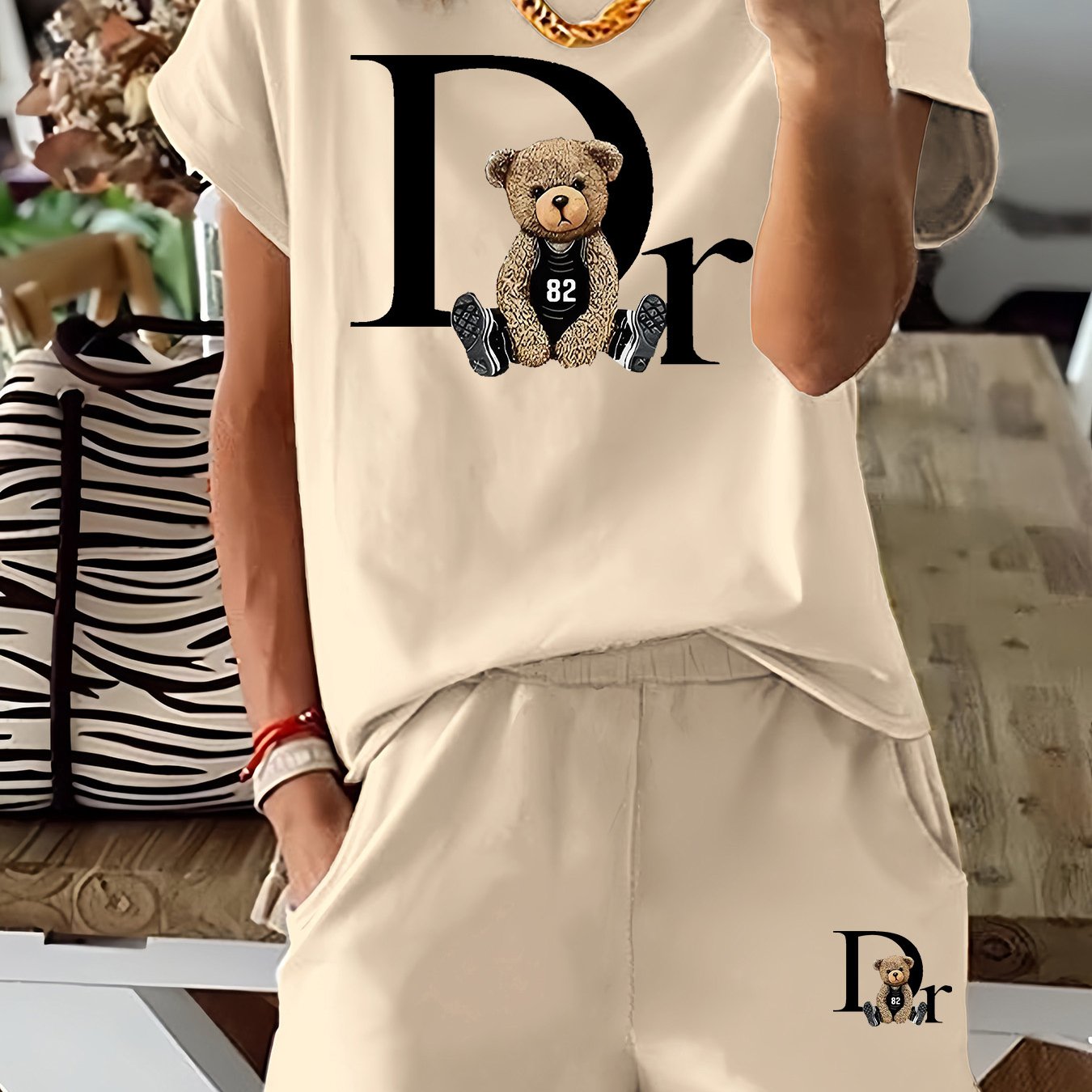 Delora | Dames 2-delige set met grafische print - T-shirt met korte mouwen & koordshort