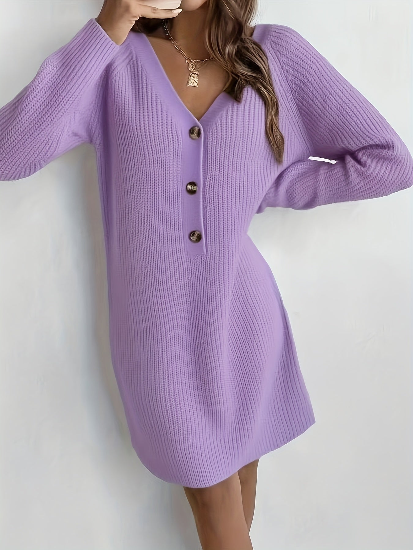 Edel | V-hals sweaterjurk voor dames – Elegante gebreide jurk met lange mouwen voor werk